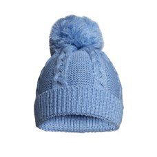 EH800-B: Blue Eco Cable Knit Hat w/Pom Pom (0-12M)